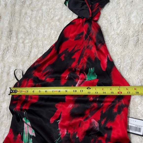 NWT CLUB L LONDON Nasira Black Floral Asymmetric Neck Open Back Mini Dress - Picture 15 of 16